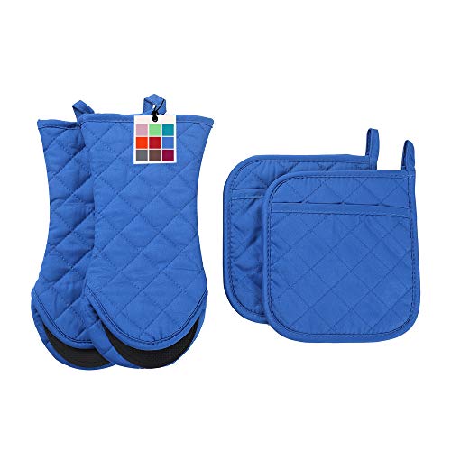 ARCLIBER Oven Mitts and Potholders4PCS Heat Resistant Kitchen GlovesNon-Slip Rubber Surface 2 Oven Mitts2 Pot Holders for CookingBakingGrillingBarbecueNavy Blue