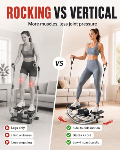 Image of Rocking Fitness Stepper Side to Side for Exercise Machine at Home, Lateral Trainer Workout for Knees Joints, Portable Low Impact Stair Climber with LCD Monitor Resistance Bands