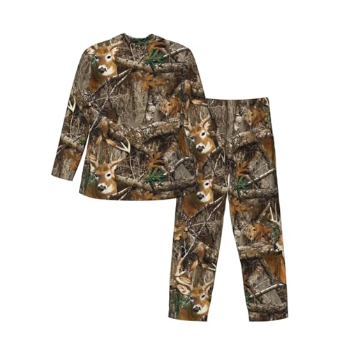 Camo Deer Camouflage Hunting Pajamas Long Sleeve Pajama Set Mans Nightwear Button Down Top Elastic Bottoms Home Wear2