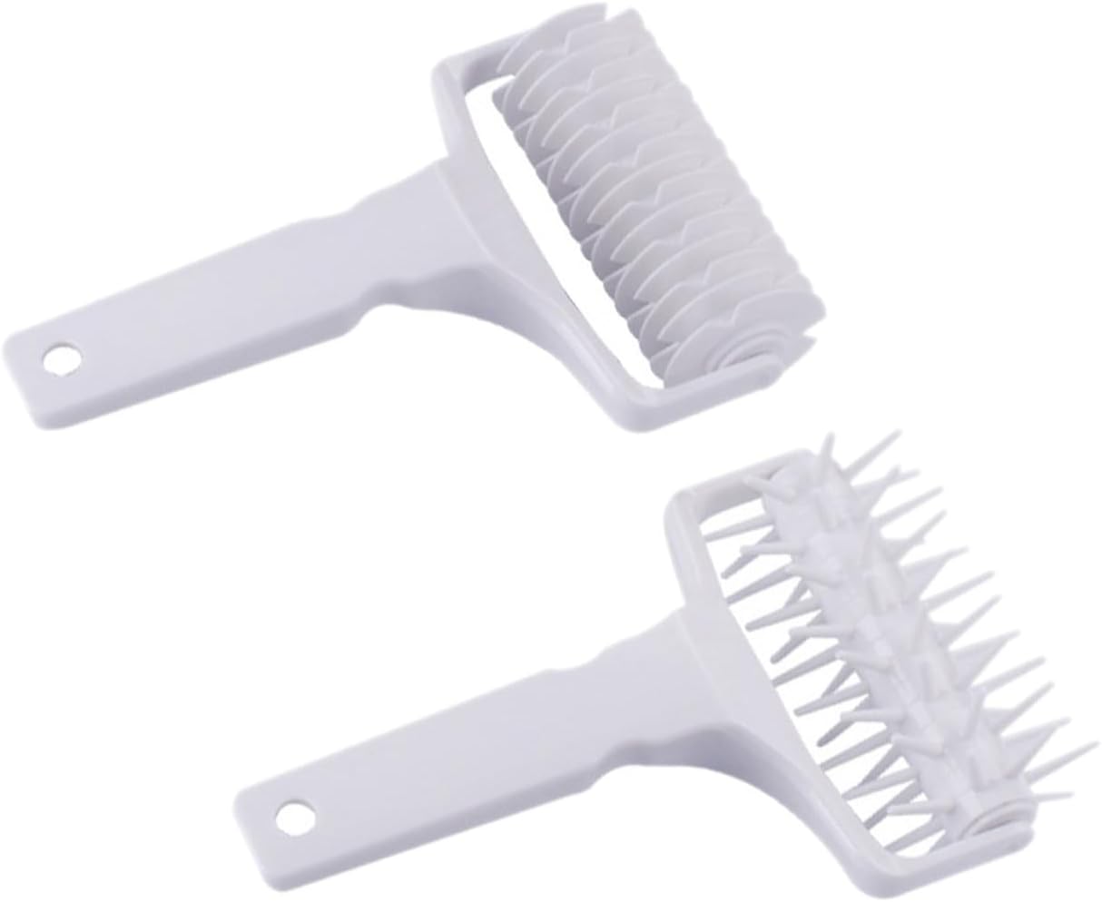 Lurrose Set of 2 Pizza Rolling Pin Made of PP Consisting of Rolling Pin to Prevent Bubbles and Grid Roller for Dough Nets, Versatile Baking Tool for Pizza, Pastries and Cakes, Simple