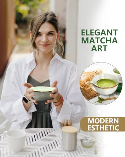 Matcha Whisk Set with Matcha Bowl, Matcha Bamboo Whisk, Scoop, Sifter, Matcha Whisk Holder Unique Gifts for Women Mom Her Girl Friend Home Kitchen Decor Gifts for Christmas, Birthday