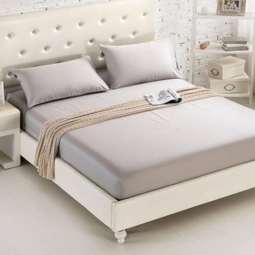 Drap-housse coton brossé gris clair avec taies d'oreiller pour chambre parentale