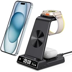 Cargador Inalambrico Con Reloj leChivée Cargador Inalámbrico iPhone, Estación de Carga Inalámbrica 3 en 1 con Reloj para iPhone 15/14/13/12/11, Cargador Apple Watch Compatible con Apple Watch Ultra 2/9/8/7/6/5/4/3/2, Air Pods 2