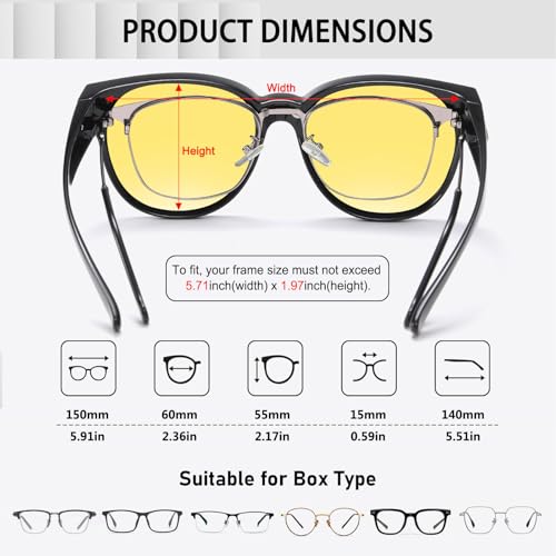 Image of HAOLOTA Night Driving Glasses for Women Anti Glare | Trendy Cat Eye Shapes, Oversized Large Frame Over Glasses Night Vision Glasses, Lightweight, Driving Nighttime