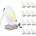 TORCHSTAR 12-Pack 5CCT 6 Inch Ultra-Thin LED Recessed Lighting with Junction Box, CRI90, Aluminum, 2700K3000K3500K4000K5000K, 5%-100% Dimmable Slim Recessed Downlight, 12W 1000LM, ETL & ES