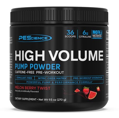 PEScience High Volume Stim-Free Pre Workout, Nitric Oxide Booster with L Citrulline & L Arginine Nitrate, Non-Stim Preworkout for Men and Women, 36 Scoops, Melon Berry Twist