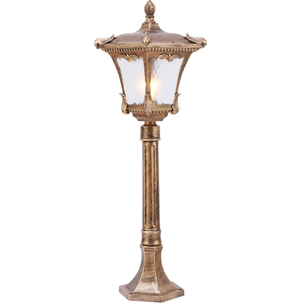 GTHTUHFD 31.5Inch Pole Outdoor Light, Water Ripple Glass Shade Post Lighting, Outdoor Street Lamp For Patio, Garden, Walkway,Brass