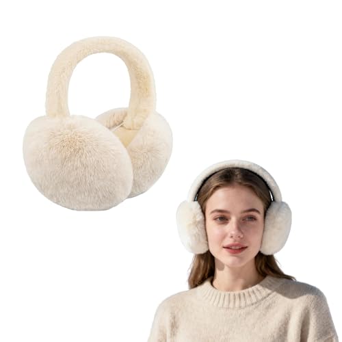 BAIYSFFG Fluffy Earmuffs for Women,Winter Ear Muffs Adjustable Warm Earmuffs Plush Fluffy Winter Ear muffs Ear Warmers For Women Girls (Beige)