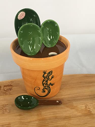 Eminent Love Cactus Measuring Spoons Set In Pot – 6-Pcs Set Ceramic Cactus Measuring Spoons With Measuring Cup And Lid – Cute Gecko Lizard – Measuring Cups And Spoons Set For Baking, Cooking #TOP2