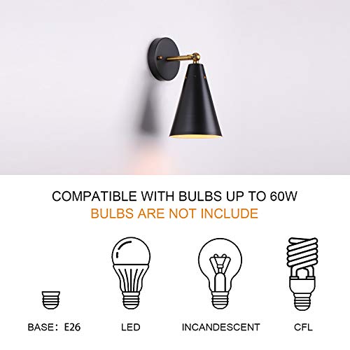 Mwz Modern Black Wall Sconces Lighting, 2 Pack Gold Rustic Lamp Fixture Farmhouse Simplicity Bronze Finish Arm Swing Industrial Wall Lights For Bedroom,Living Room,Reading,Kitchen #TOP5