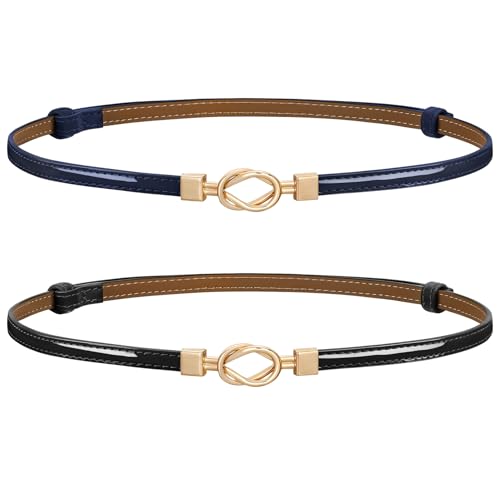 Image of JASGOOD Leather Skinny Belts for Women Plus Size Ladies Thin Waist Belts Adjustable for Jeans Pants Dresses with Gold Buckle