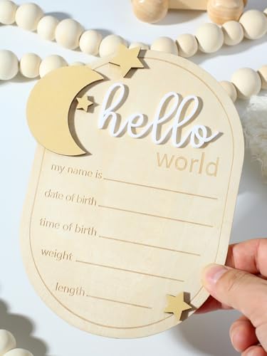 Image of Ylsteed Baby Announcement Signs Baby Name Sign Wooden Hello World Newborn Sign Baby Birth Announcement Sign Newborn Photography Props Baby Shower Hospital Nursery for Boy and Girl