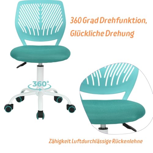 FurnitureR Wohnzimmer Sessel & Stühle ergonomischer Drehstuhl ohne Armlehnen, höhenverstellbar, Netzstoff, Metallfuß mit Rollen, 38x40cm Sitz, 32cm Rückenlehne, Grün
