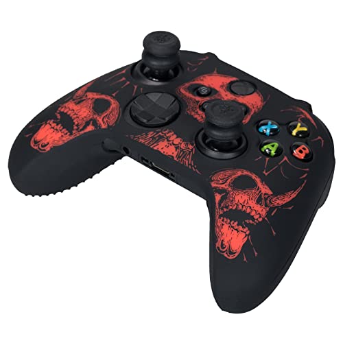 Image of YoRHa Laser Carving Silicone Skin for Xbox Series X /S Controller x 1(Skulls Red) with Exclusive Thumb Grips x 8