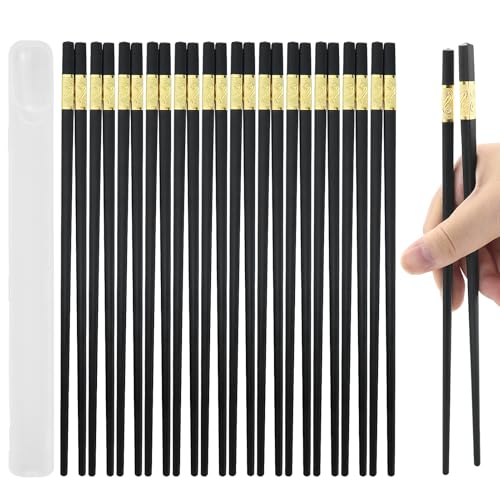 10 Paia di Bacchette Cinesi Nere in Lega - 9,5 Pollici, Lavabili in Lavastoviglie, Riutilizzabili, Antiscivolo