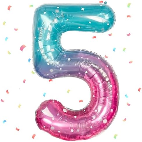 Ballon Chiffre 5,Ballons 5 an Gradient Rose Bleu,Ballons 5 Ans An...