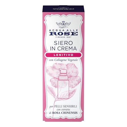 Acqua alle Rose Siero in Crema Lenitivo, Con Collagene Vegetale di Rosa Chinensis è ideale per idratare delicatamente le Pelli Sensibili. Aiuta a proteggere dallo stress ossidativo - 30 ml