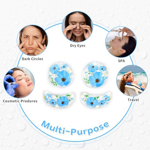 Image of 4PCS Gel Eye Ice Pack Set, Cold & Hot Compress, Reusable Cooling Gel Pads for Strain Relief, Swelling, Dark Circles, Redness, Puffy Eyes, Surgery Recovery (4 Blue flowers)