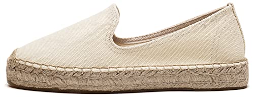 Image of Women's Classic Slip on Flat Shoes Casual Cap-Toe Platform Simple Espadrille Canvas Loafers