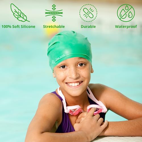 JIMJOOS Kids Swimming Cap 3-14 Years, Silicone Swim Cap for Boys & Girls, Anti-Slip, Stretchable, Waterproof Swimming Hat - Image 3