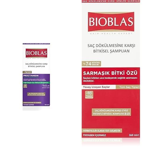 BIOBLAS Saç Dökülmesine ve Yağlanmaya Karşı Şampuan (Procyanidin) (360 ml) xBIOBLAS Saç Dökülmesine Karşı Sağlıklı Uzama Etkili Şampuan (Phytosterol) (360 ml)