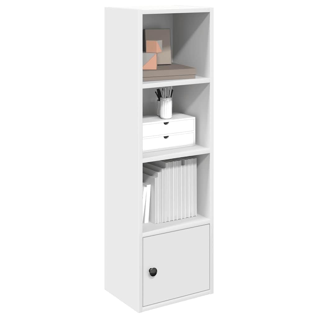 Bücherregal Weiß 31x24x102 cm Holzwerkstoff | Mehrere Böden, Tür links oder rechts montierbar, Vielseitig einsetzbar, Pflegeleicht mit feuchtem Tuch