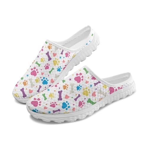 FOR U DESIGNS Women's White Lightweight Slip on Mules for Summer Mesh Breathable Open Back Flats Casual Walking Shoes