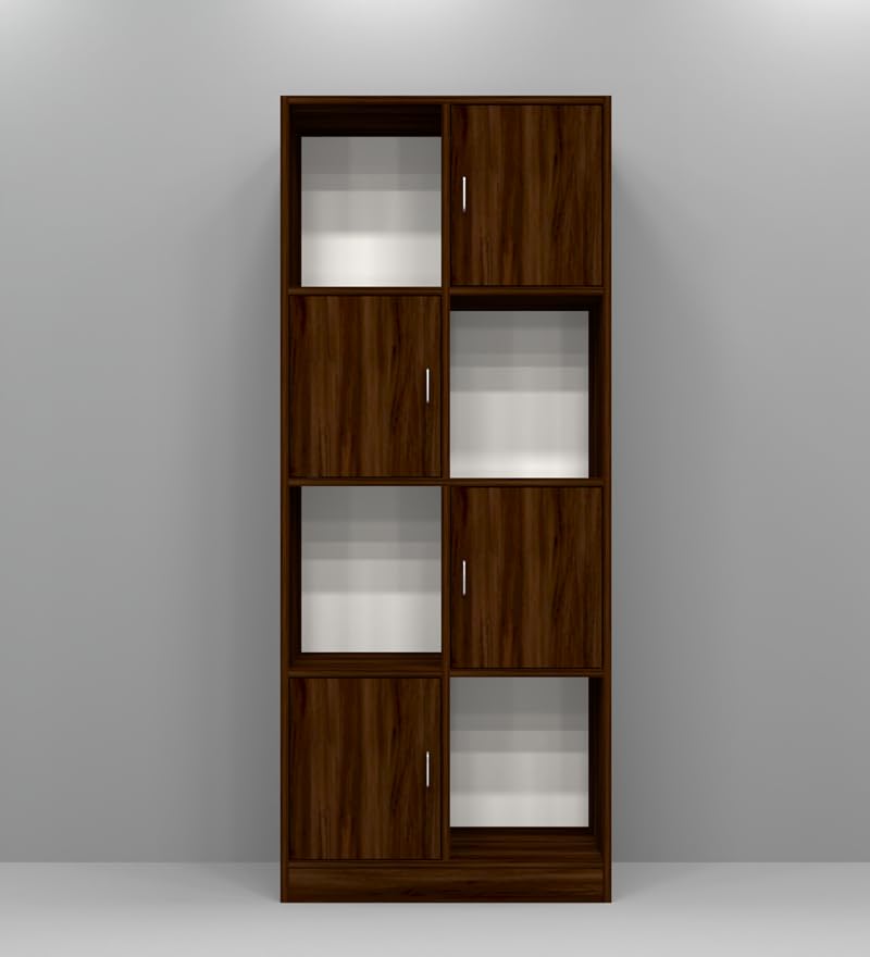 Image of SPECIALITY PANELS Bookshelf with 4 Open and 4 Closed Compartments, Brown Wood Finish, 176x73x35 cm, with Carpenter Assembly