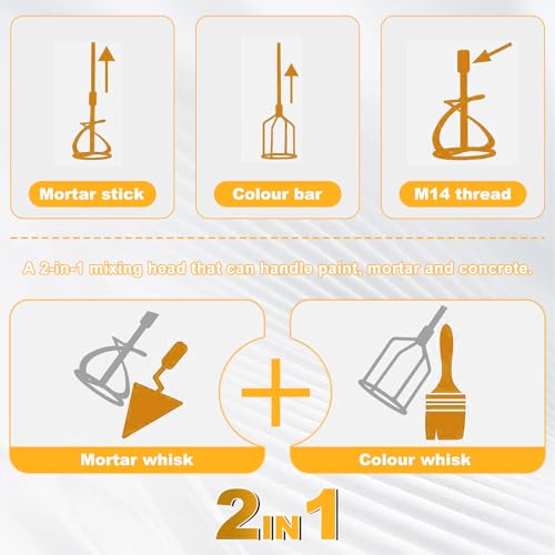 Akku Farbmörtelrührer Kompatibel mit Dewalt 20V Batterie, Brushless Rührwerk Zementmischer 6-Gang-Getriebe, Industriemischer für Farbe,Gips,Zement,Mörtel (Ohne Akku)