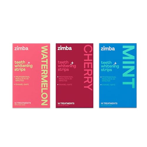Zimba Teeth Whitening Strips 3-Pack Sampler Bundle | Watermelon, Cherry, Mint | Vegan Whitening Strips, Enamel Safe Teeth Whitening, Hydrogen Peroxide Tooth Whiteners