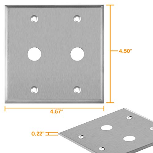 Image of ENERLITES 0.625 inch Diameter Hole Phone Cable Metal Wall Plate, Corrosive Resistant, Size 1-Gang 4.50 inch x 2.76 inch, 7762, 430 Stainless Steel, UL Listed, Silver