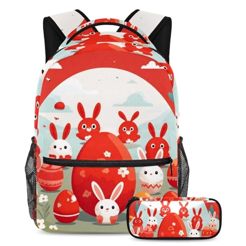 Sac à dos ergonomique œuf de lapin de Pâques rouge pour ranger ses cours