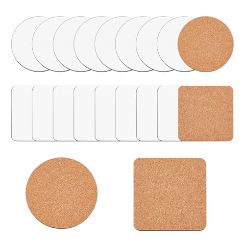 OLYCRAFT Sottobicchieri vuoti per sublimazione, 9 cm, quadrati, piatti, rotondi, in MDF, per trasferimento di calore, sottobicchiere in sughero, per stampa fai da te, trasferimento di calore, 20 pezzi