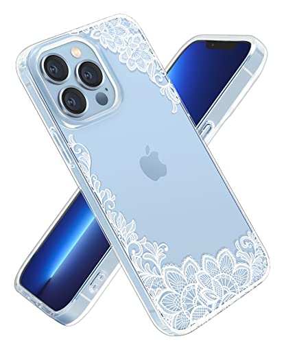 Petrala Kompatibel mit iPhone 13 Pro Hülle Klar Sonnenblumen Spitze Blumen Hülle TPU Gummi Anti-Gelb Stoßfest Schutz Blumen Abdeckungen 6,7 Zoll Weiß Sonnenblume Spitze Cover