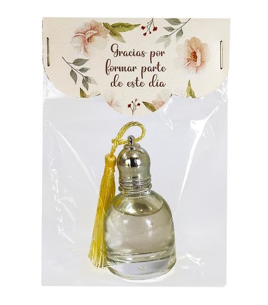 BOTE COLONIA JAZMIN 10ML Y BOLSA CON TARJETA,BODA ANIVERSARIO CELEBRACION COMUNION CONFIRMACION LOTE 25 unidades Recuerdos. Detalles de invitados, mi primera Comuniones, Cumpleaños.