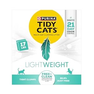 Purina Tidy Cats Low Dust, Clumping Cat Litter Odor Control, LightWeight Free and Clean Unscented, Multi Cat Litter – 17 Lb. Box