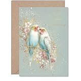 Goldene Karte zum Hochzeitstag für Nichte und Ehemann – Pastellfarbene Liebesvögel – Glückwunschkarte für Nichte und Ehemann von Tante Onkel, 12,7 x 17,8 cm goldene Jubiläen Grußkarten