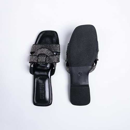 Womens-Flat-Slide-Sandals-Glitter-Bling-Casual-Sandal-Fashionable-Slides-With-Soft-Leather-Rhinestone-Open-Toe-Slides-Slippers-for-Summer-Comfort-Walking-With-Classic-ShoesBlack