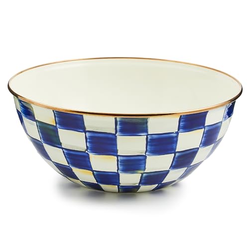 MACKENZIE-CHILDS Enamel Everyday Bowl, Serving Bowl for Entertaining, Large, Blue-and-White Royal Check