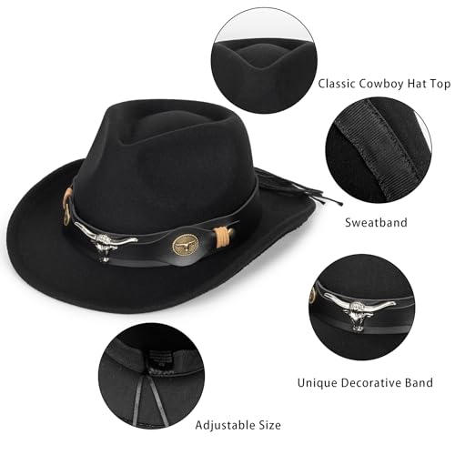 Kids Western-Cowboy-Hat Wide-Brim Vintage-Felt-Cowgirl-Hats for 2-6 Years Boys Girls4