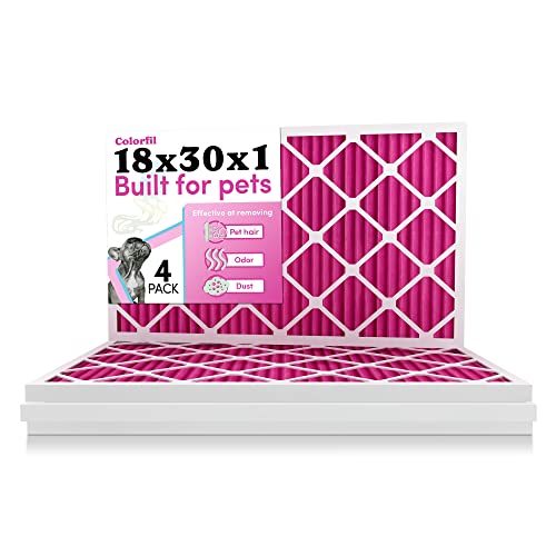 Image of 18x30x1 Air Filter by Colorfil | Color Changing Filters for Cat and Dog Odor | MERV 8 Furnace AC Filter for Pet Hair and Dust | 17.75 inchx29.75 inchx0.75 inch Exact Size | Pack of 4