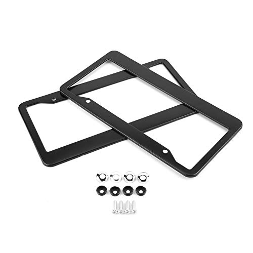 Marco de matrícula de Acero Inoxidable | 2 Paquete de Soporte Negro a Prueba de óxido para automóviles/Camiones/SUV | Soporte de Montaje Universal con Tapas de Tornillo