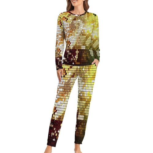 Pyjama femme manches longues Paillettes d'or fini les nuits fraîches