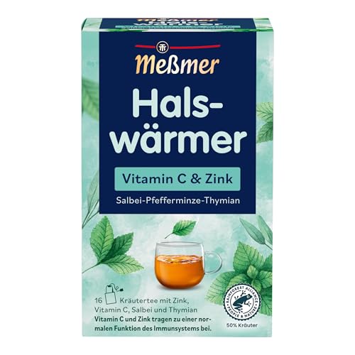 Meßmer Halswärmer | Vitamin C & Zink | Kräutertee mit Salbei & Thymian |16 Teebeutel