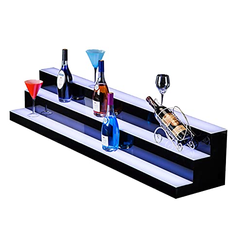Cozyel 39 Inch 3 Step LED Lighted Liquor Bottle Display Illuminated Liquor Bottle Bar Display Stand LED Display Shelf 3 Tier Home Bar Drinks Lighting Shelves with Remote Control