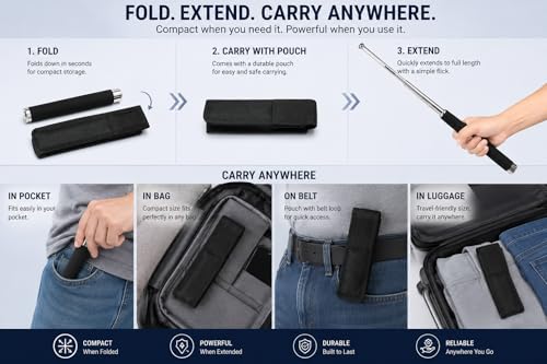 Image of Stainless Steel self Defence Stick Foldable Pointer Compact Magical, Extendable Wand with Comfortable Grip & Hiking Stick, Extendable Wand with Non-Slip Grip (Pack of 1)