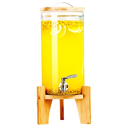 AYCDL Glass Beverage Dispenser with Stand and Stainless Steel Spigot, Drink Dispense Cold/Hot Water Kettle, Wide Mouth Juice Lemonade Bucket, Easy to Clean,7.5L