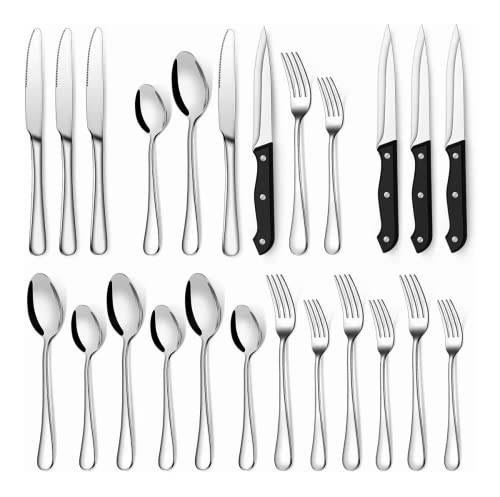 Lista de Tenedores de mesa - los más vendidos. 47 LSXD Juego de Cubiertos de Acero Inoxidable 24 Piezas, Set de cubiertos Plata 4 Personas Incluye Cuchara, Tenedor,Cuchillo Bistec, Cuchillo de Mesa, Cucharas y Tenedores para Boda,...