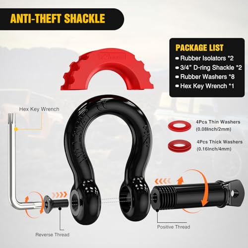Nilight Offroad Recovery Kit 3" x 8' Tow Strap with Winch Snatch Block Pulley and 2Pcs 3/4" Anti-Theft D-Ring Shackles Storage Bag Heavy Duty Tow Rope for Car Truck SUV ATV (MBS 31500LBS) by Nilight - Image 6