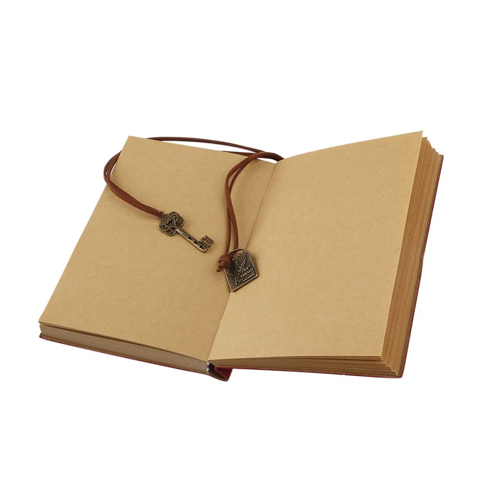Bloc de notas en blanco con tapa PU, estilo clásico retro vintage, cuerdas y encuadernado llave, diario viaje, cuaderno bocetos, s(Red)